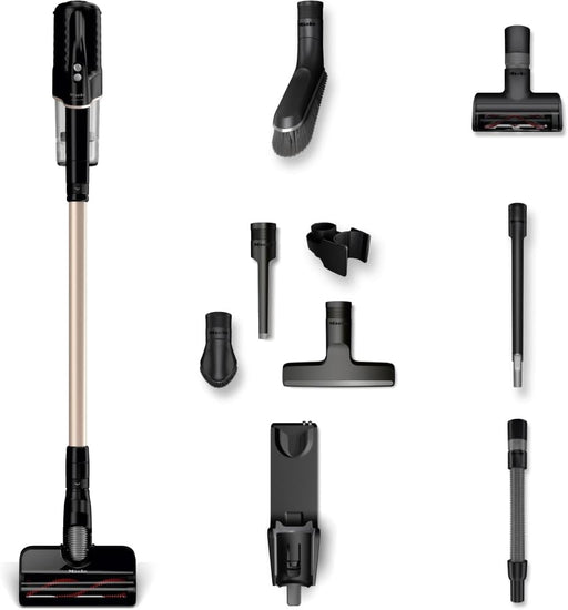 Miele Duoflex Total Care Vacuum Cleaner, Cordless and Bagless Multi-Use, Multi-Floor Flexible Stick Vacuum with 4 Attachable Brushes and Accessories, in Obsidian Black / Rose Gold