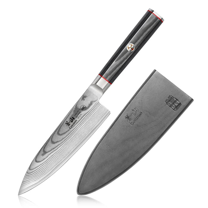 Cangshan YARI Series 6-inch Chef's Knife with Sheath, X-7 Damascus Steel, 501219