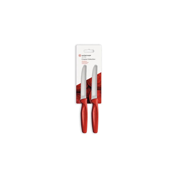 Wusthof Create 2pc Serrated Paring Knife Set, Red