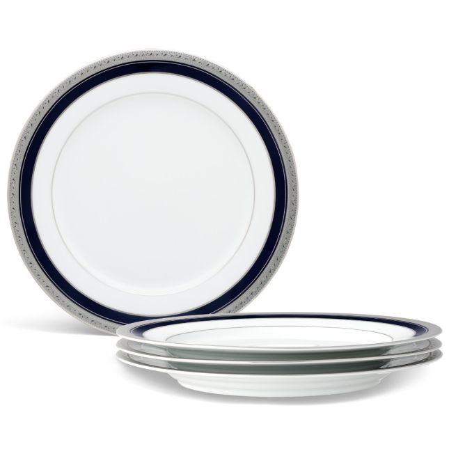 Noritake Crestwood Cobalt Platinum Dinnerware, Dinner Plates, Set of 4