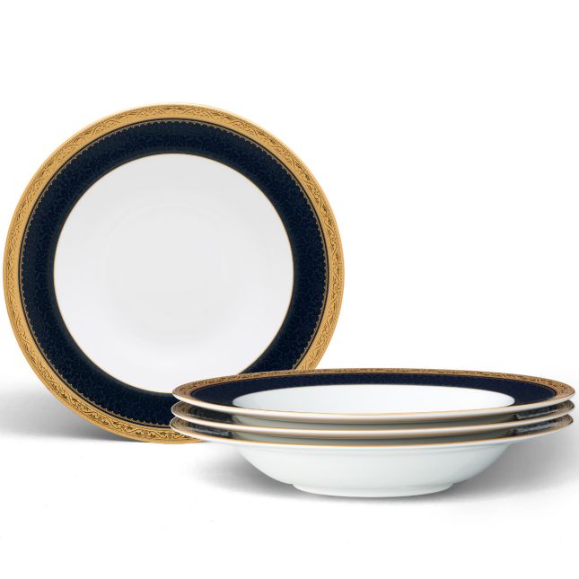 Noritake Odessa Cobalt Gold Soup Bowls, Set of 4