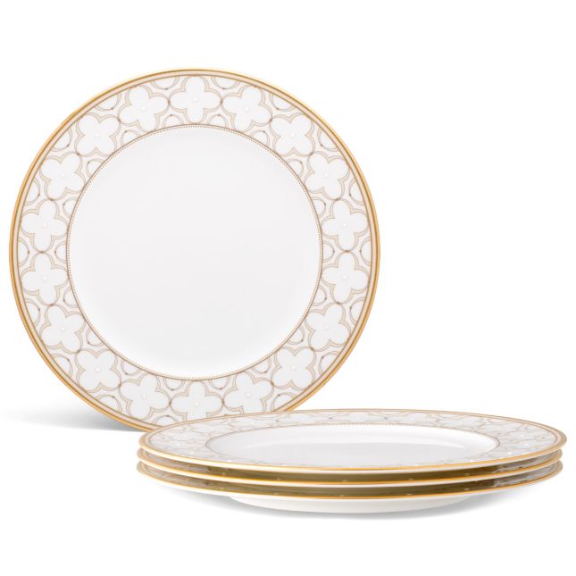 Noritake Trefolio Gold Dinnerware,  Dinner Plate, 11", Set of 4