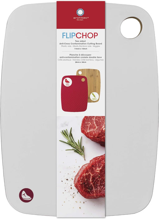 Architec FlipChop Reversible, Bamboo and Plastic Cutting Board, 11" By 15", White
