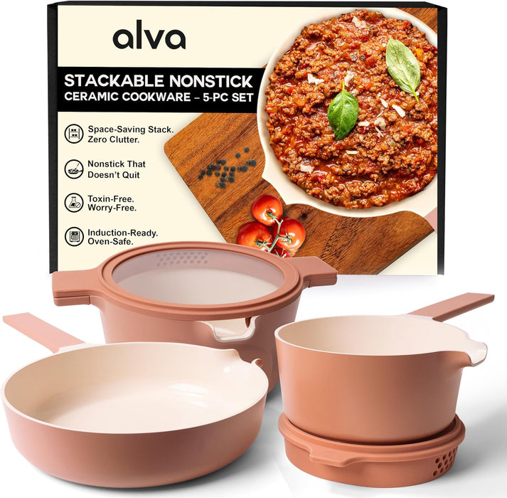 Alva Neat 5-Piece Nested Nonstick Ceramic Cookware Set