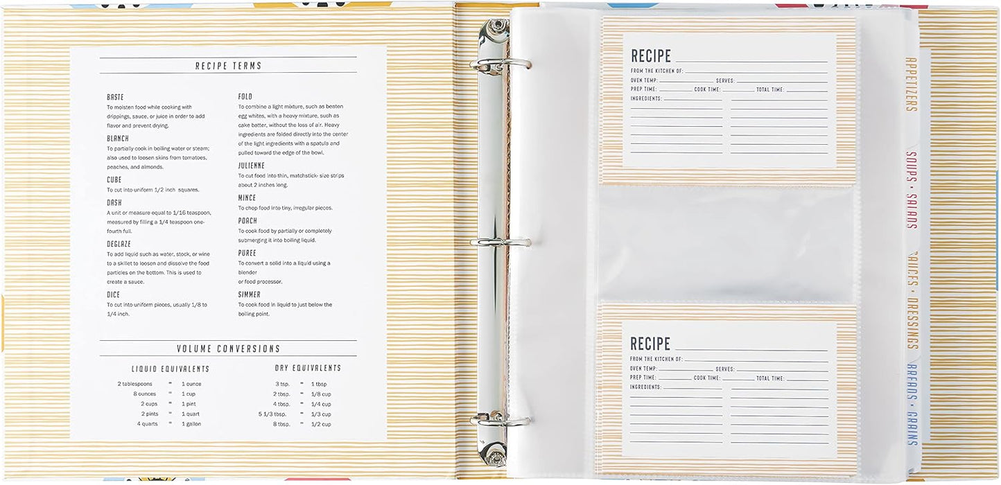 CR Gibson Binder Kit with Sleeves and Recipe Index Cards, Bloom