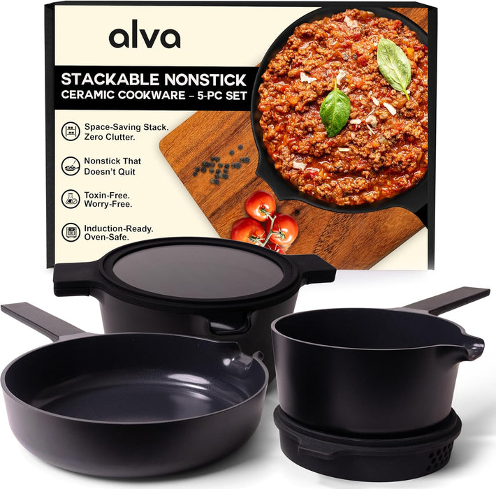 Alva Neat 5-Piece Nested Nonstick Ceramic Cookware Set