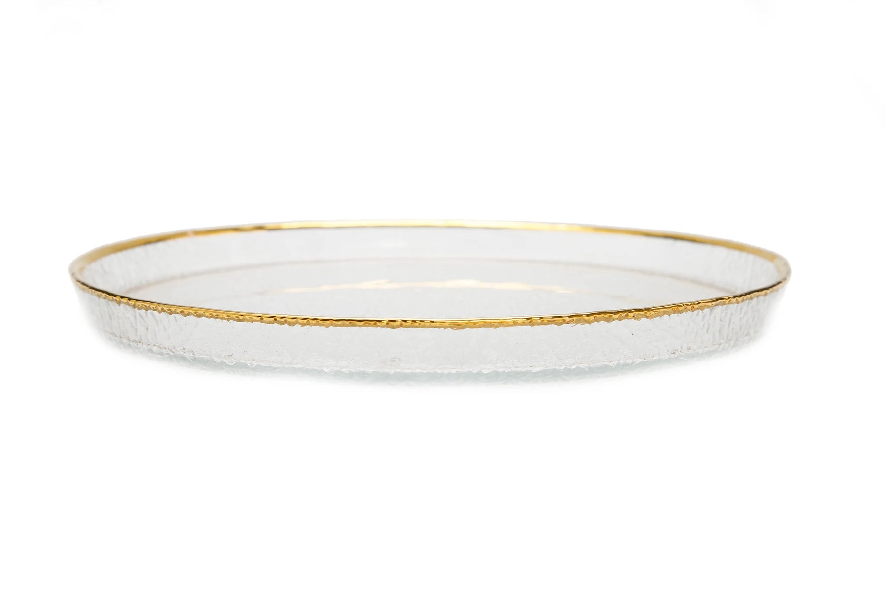 Classic Touch Set of 4 Pebbled Glass Chargers Raised Rim with Gold Border