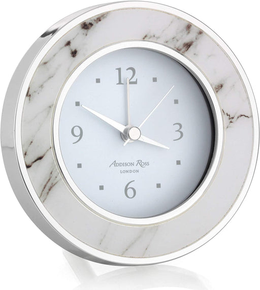 Addison Ross White Marble Silver Round Alarm Clock