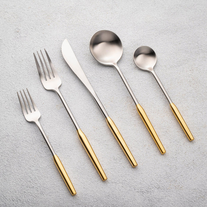 Kadra Vikko Arlington Flatware, Brushed Silver with Gold Handle, 20 pc. set