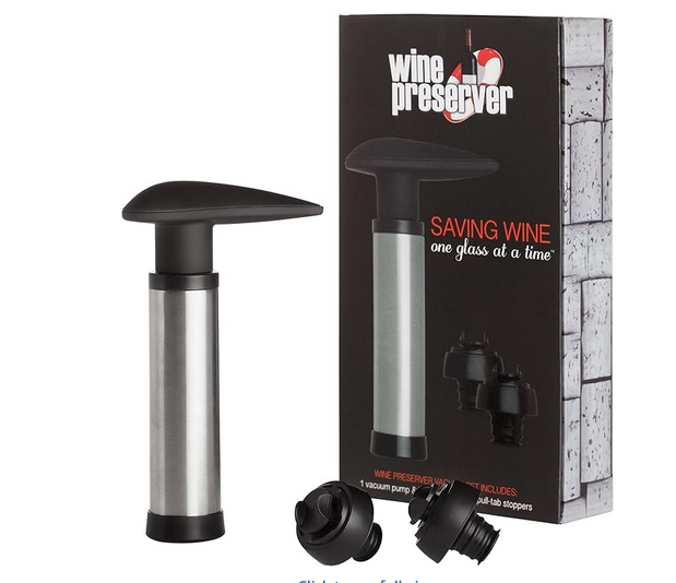 HIC Wine Preserver Wine Saver Set, Stainless Steel Wine Sealer Pump and 2 Vacuum Deluxe Wine Stoppers, Giftbox