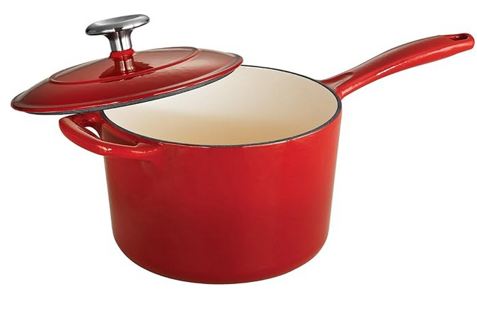 Tramontina Enameled Cast Iron Sauce Pan with Lid, 2.5-quart, Red