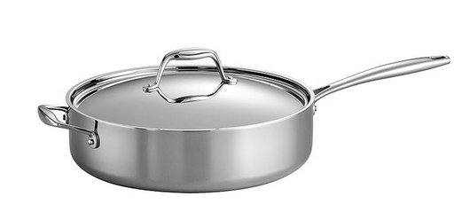 Tramontina Tri-Ply Clad Stainless Steel 6-Quart Saute Pan with Lid, Induction-Ready Cooking Pan, Dishwasher-Safe