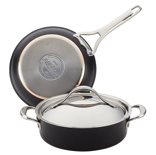 Anolon  3-Piece Set:  10" Fry Pan & 3 Qt. Covered Sauteuse w/Swing Lid