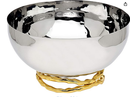 Godinger Harper Round Salad Serving Bowl with Hammered Gold Trim