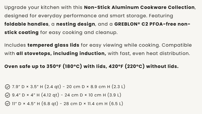 CasaBella Non-Stick Aluminum 3 Pot Cookware Set