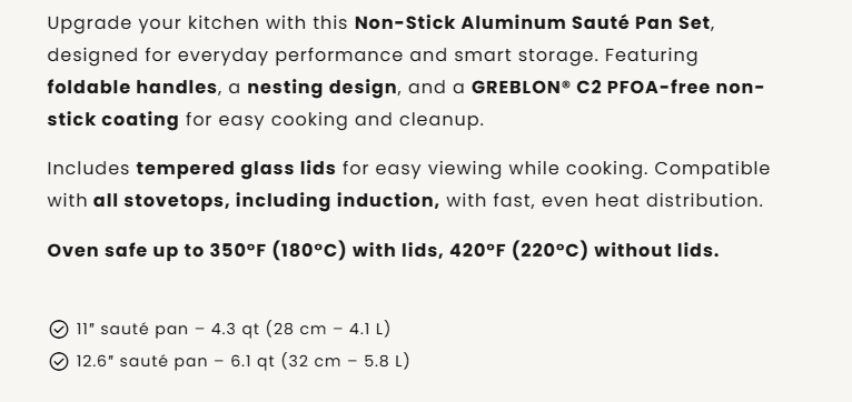 Casa Bella Non-Stick Aluminum Sauté Pan Set