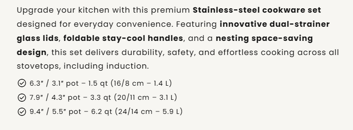 Casa Bella Stainless Steel Cookware Set