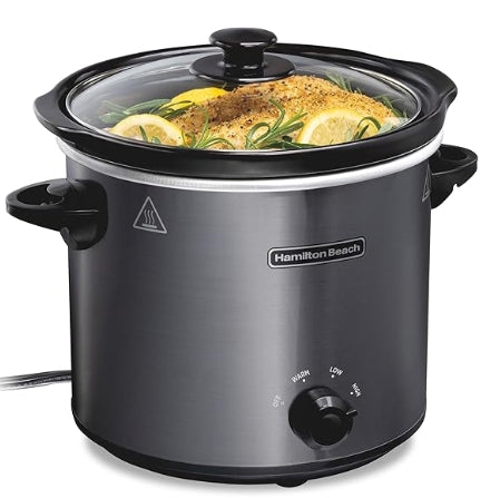 Hamilton Beach 4-Quart Slow Cooker with 3 Cooking Settings, Dishwasher-Safe Stoneware Crock & Glass Lid, Brushed Gray(33240)