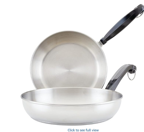 Farberware Classic Stainless Steel Frying Pan Set / Fry Pan Set / Stainless Steel Skillet Set - 8.25 Inch and 10 Inch, Silver