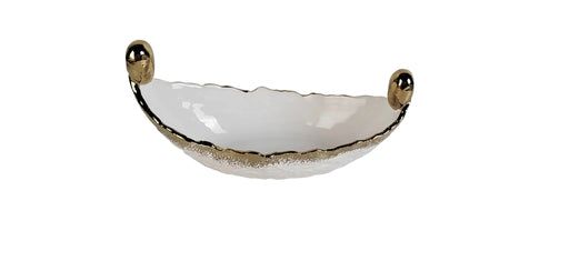 Classic Touch White Porcelain Boat Dish with Gold Edge