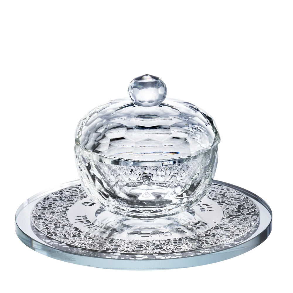 A & M Schonfeld Collection Crystal Honey Dish, with Silver Floral