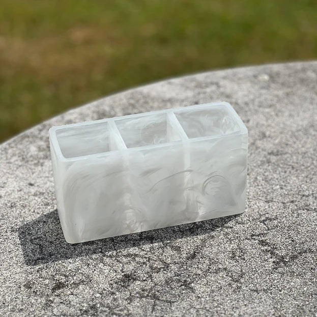 BT Shalom White Marbelized Resin Utensil Caddy
