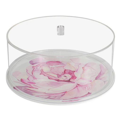 BT Shalom Cake Dome Lucite &  LEATHER, Flower Design