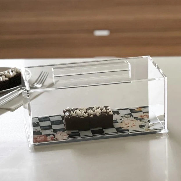 BT Shalom Lucite Long Cake Tray with Cover, Checkered, LG