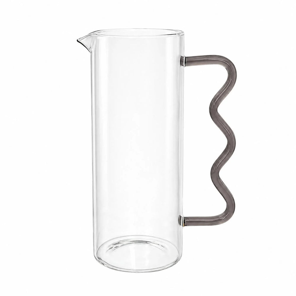 BT Shalom Glass Pitcher with Colored Wavy Handle, Gray