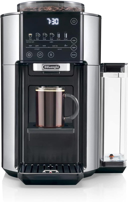 De'Longhi TrueBrew Drip Coffee Maker, Built in Grinder, Single Serve, 8 oz to 24 oz, Hot or Iced Coffee, Stainless, CAM51025MB