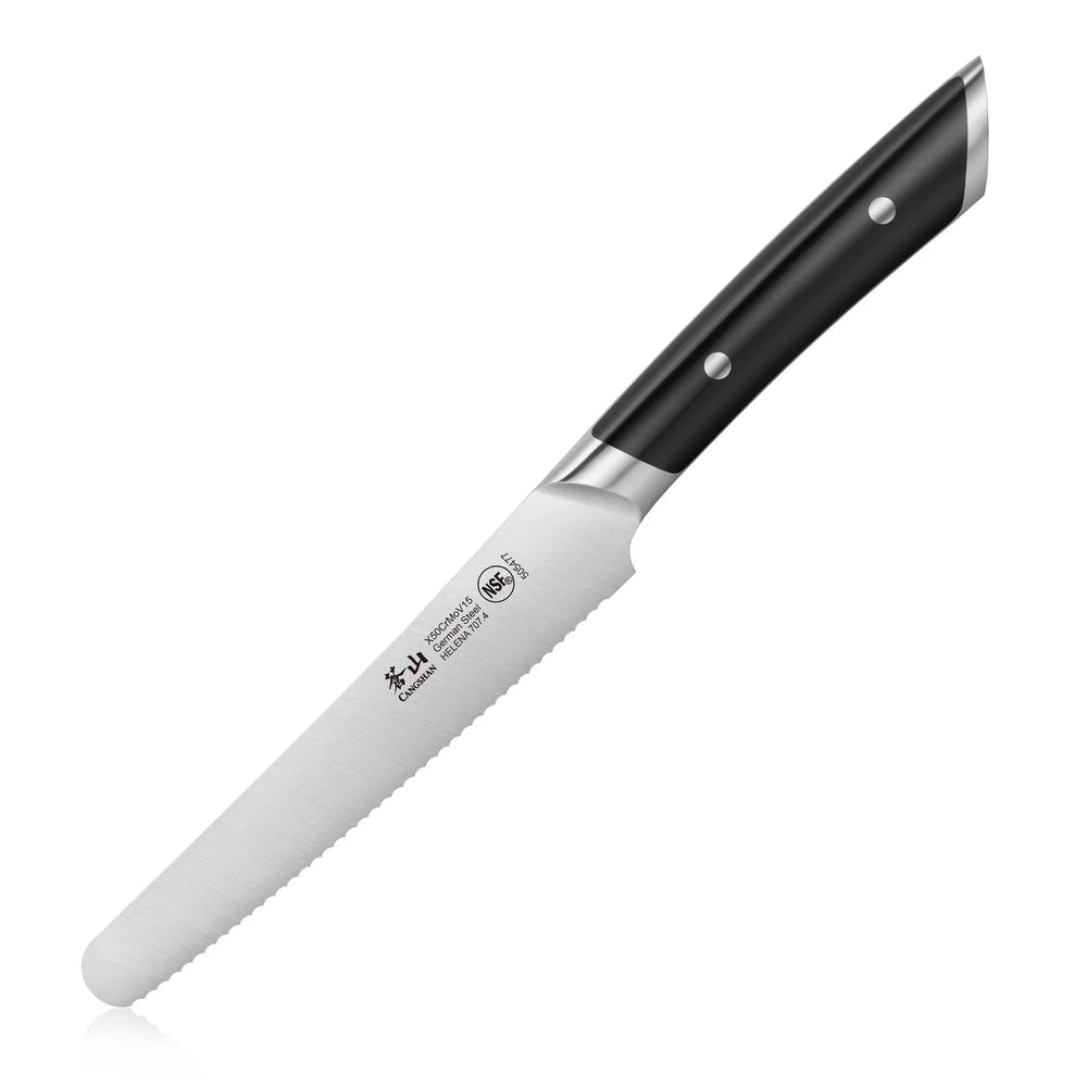 Cangshan HELENA Series 5 Inch Serrated Round Tip Utility Knife, with Sheath