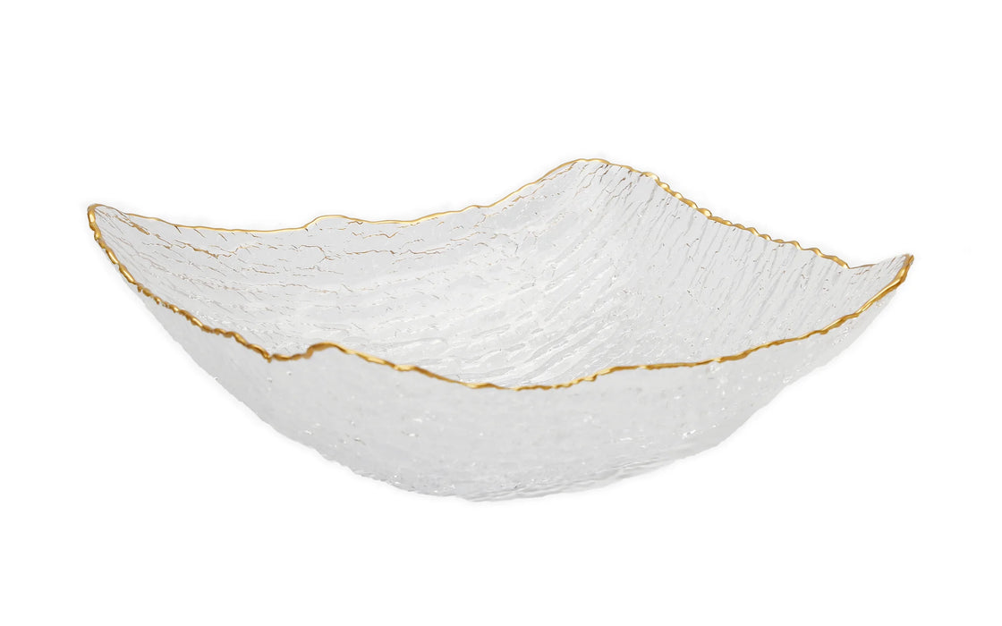 Classic Touch Crushed Glass Square, Gold Rimmed Bowl