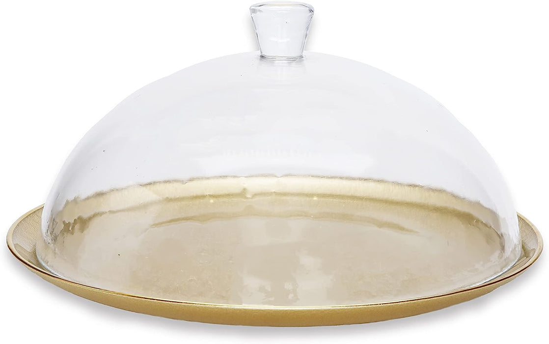 Classic Touch Decor Gold Cake Plate with Glass Dome 12"
