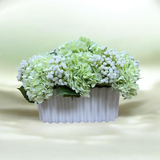 CDI Light Green Hydrangea White Baby Breath in White Pot