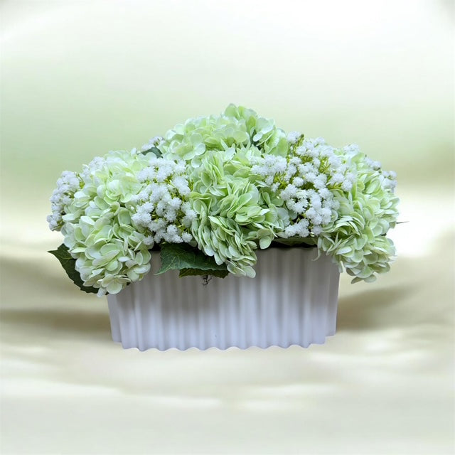 CDI Light Green Hydrangea White Baby Breath in White Pot
