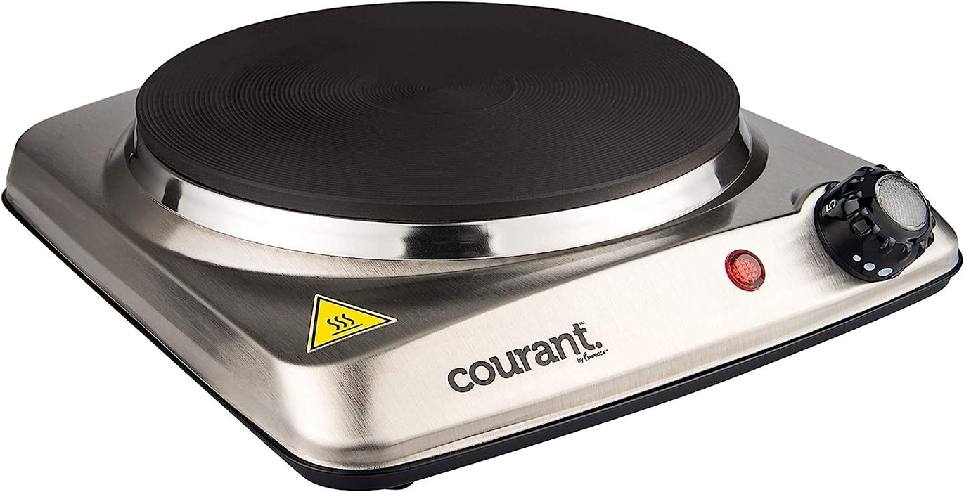 Courant Electric Hotplate, Countertop Burner, Single Buffet Electric 1000W Portable Cooktop, stainless Steel