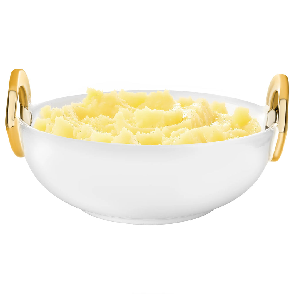 Classic Touch Ceramic Bowl with Gold Loop Handle