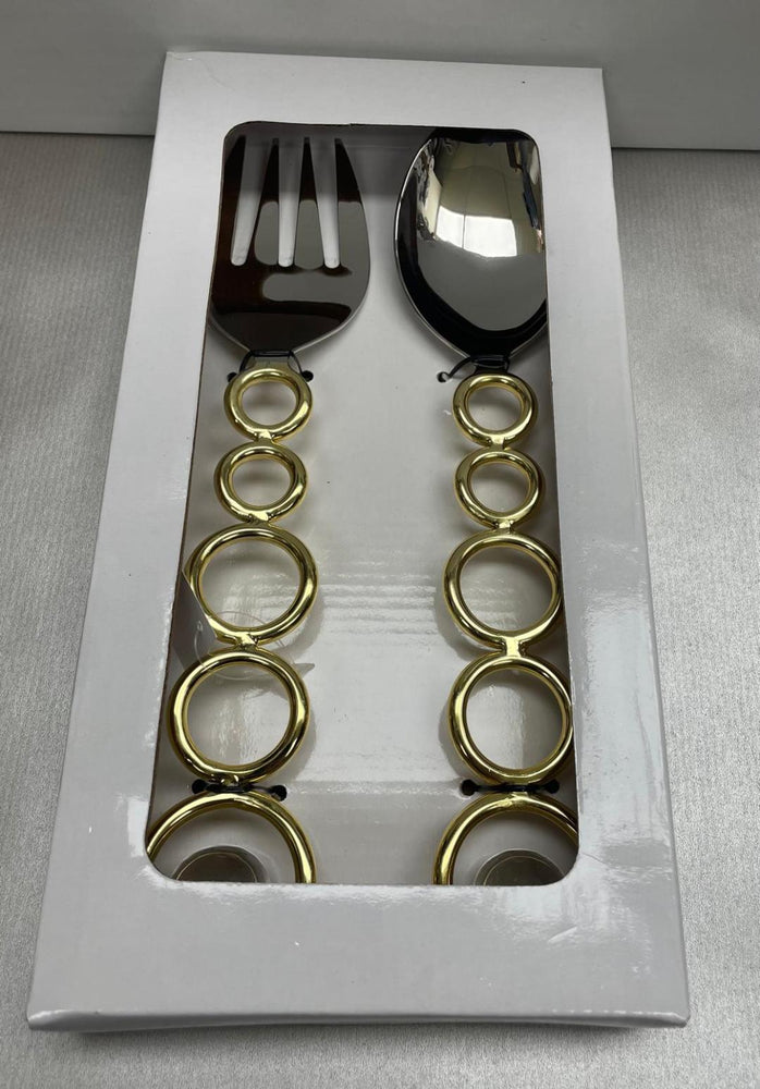 Classic Touch Gold Loop Design/Clear Ball Salad Servers