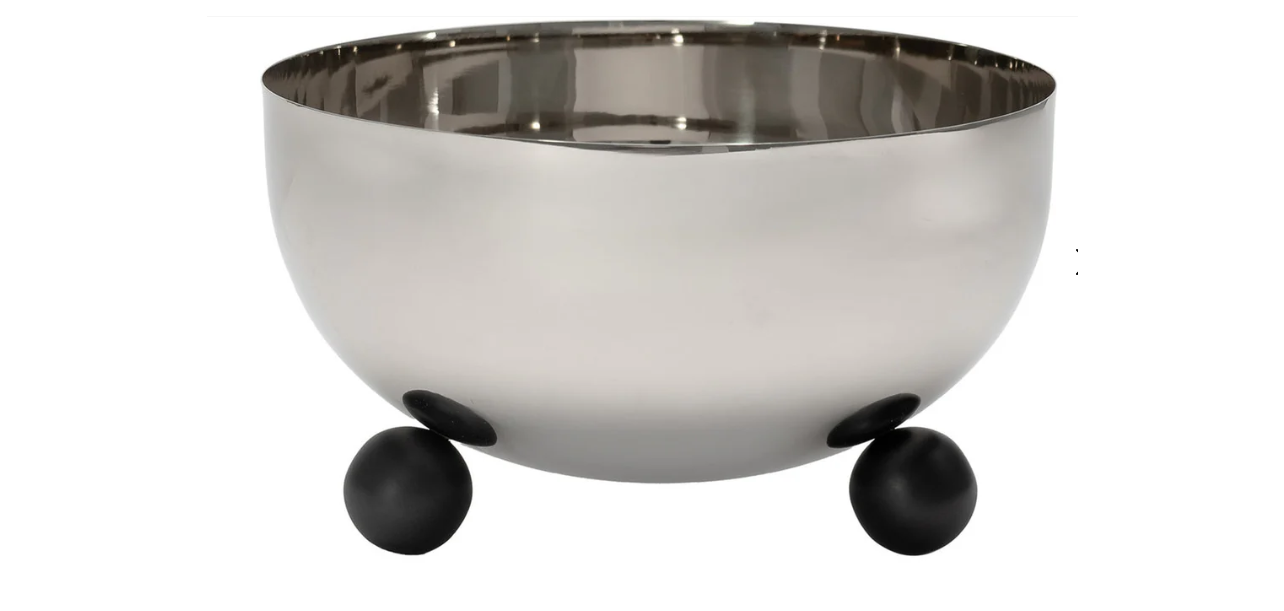 Godinger Temari Shiny Stainless Footed Bowl, Black Ball Legs