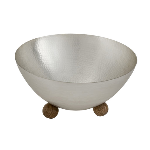 Godinger Temari Hammered Matte Silver Bowl, Wood Ball Legs