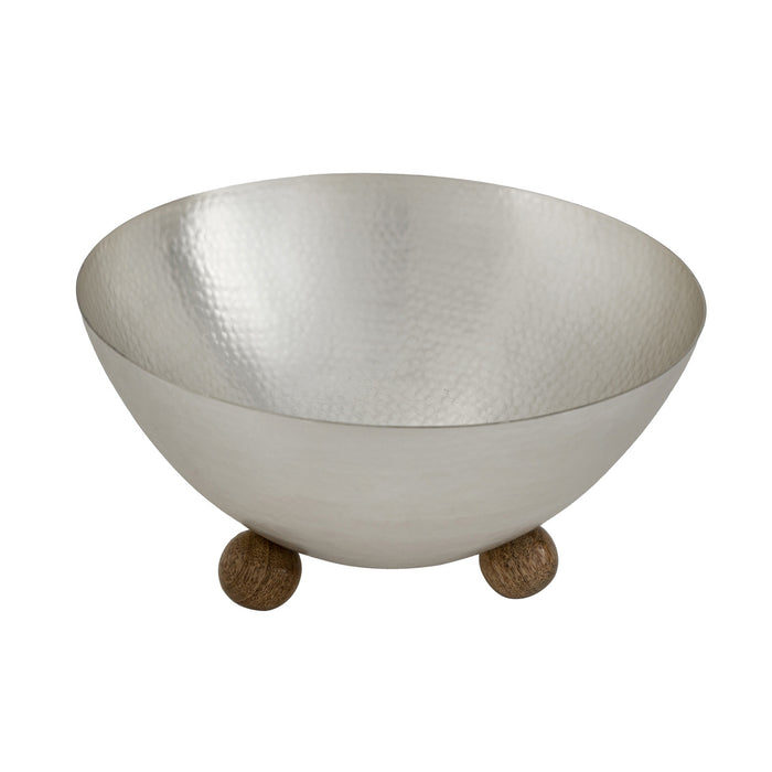 Godinger Temari Hammered Matte Silver Bowl, Wood Ball Legs