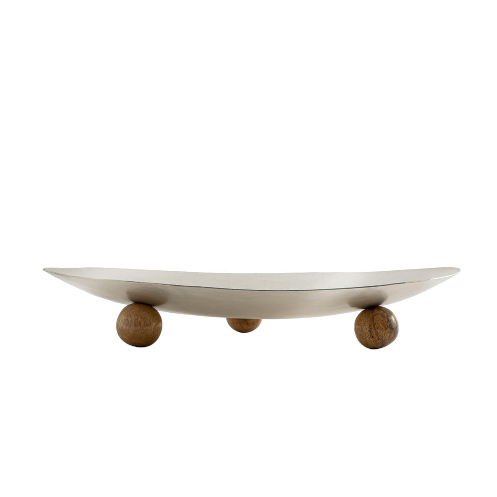 Godinger TEMARI Hammered Matte Silver Platter, Wood Ball Legs