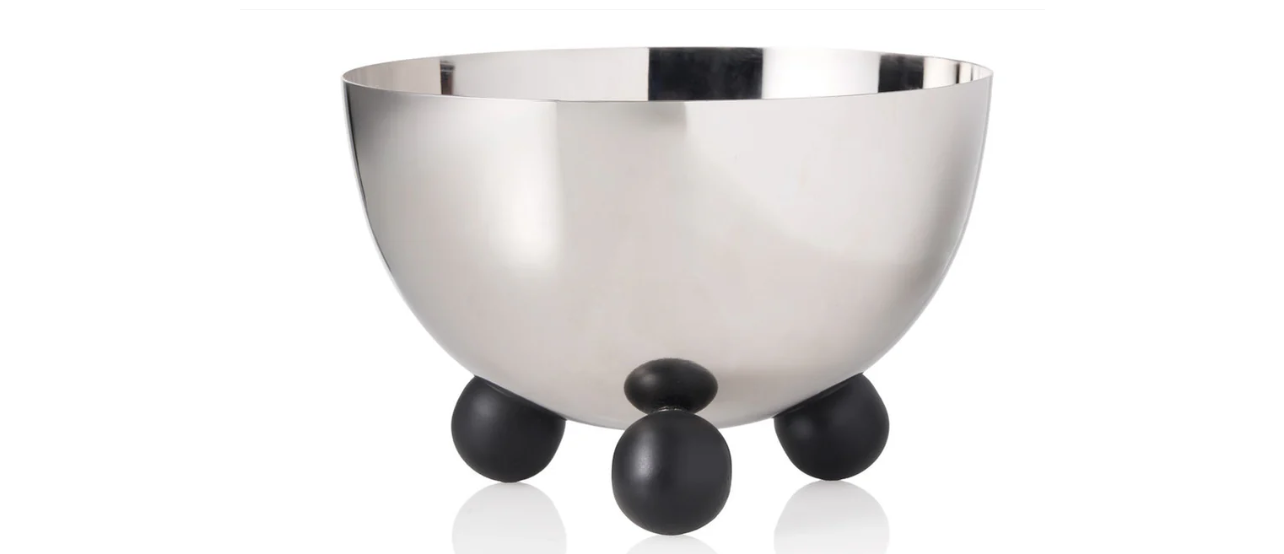 Godinger Temari Shiny Stainless Footed Bowl, Black Ball Legs
