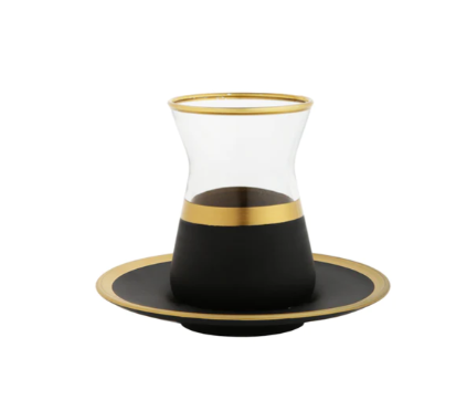 Classic Touch Tea Cups and Saucers with Black and Gold Design Set of 6