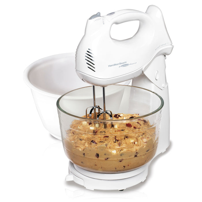 Hamilton Beach 6 Speed Stand Mixer, White, Extra Bowl