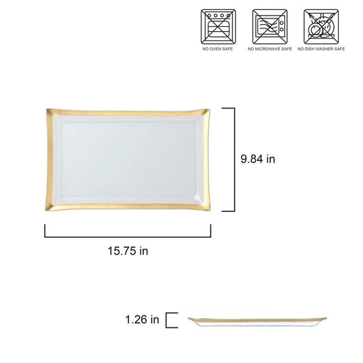 Joseph Sedgh Rectangular Glass Platter with Gold Rim