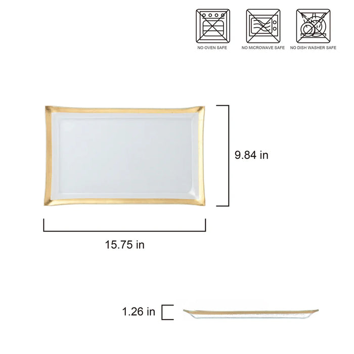 Joseph Sedgh Rectangular Glass Platter with Gold Rim