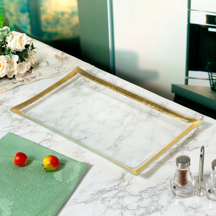 Joseph Sedgh Rectangular Glass Platter with Gold Rim