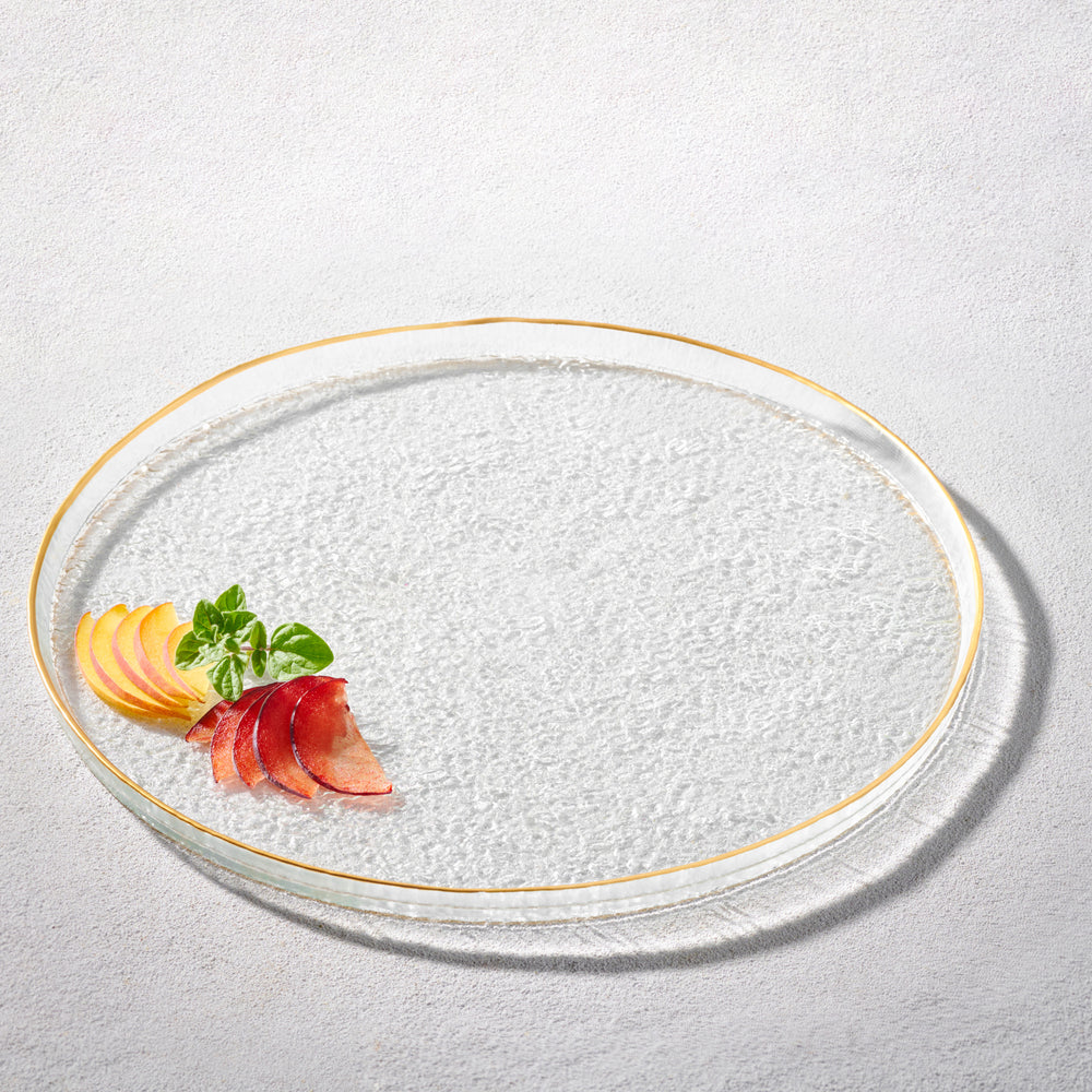 Kadra Vikko Hammered Glass Charger with Gold Rim & Lip, 13 inch