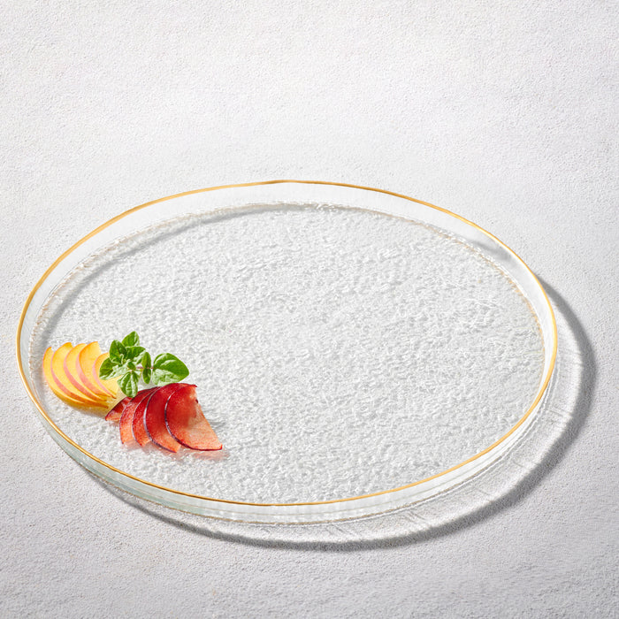 Kadra Vikko Hammered Glass Charger with Gold Rim & Lip, 13 inch